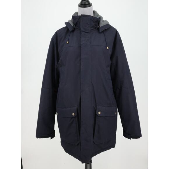 Lands End Coat Mens Medium 38 40 Navy Blue Zip Hooded Fleece Lined Jacket Cargo - Picture 8 of 16